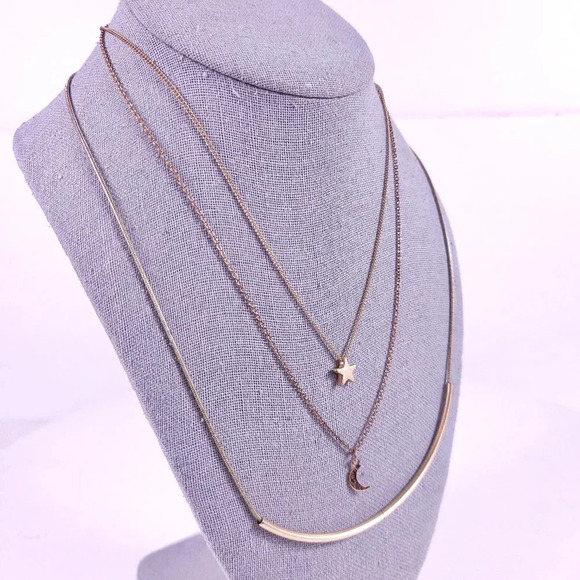 Delicate Necklace Set Star Moon Modern Minimalist Gold-tone Bar 3 Neckla… - Picture 2 of 9